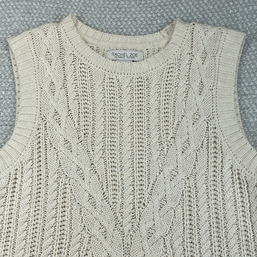 Rachel Zoe Sweater Vest Womens XS Beige Cable Knit Sleeveless Casual Preppy - Picture 2 of 8